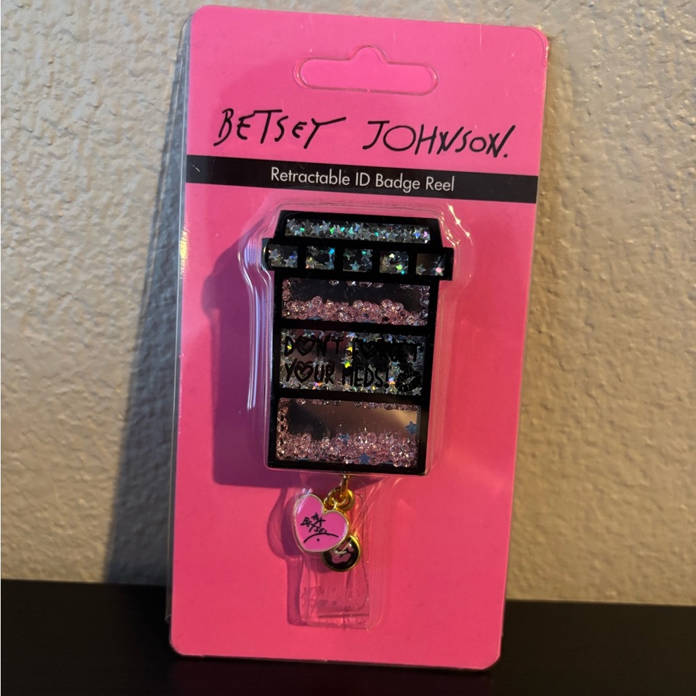 Betsey Johnson Retractable ID Badge Reel (belt hook) “Don’t forget your meds”